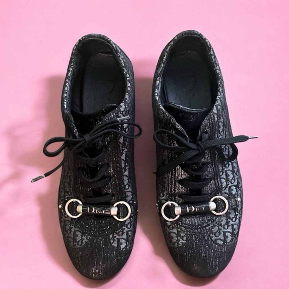 Dior Black Athletic Shoes with Monogram and Glossy Finish